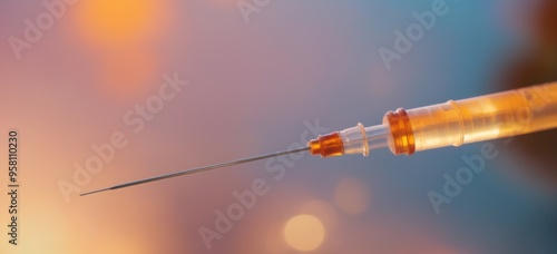 Syringe in focus with outdoor bokeh lights creating dreamy ether