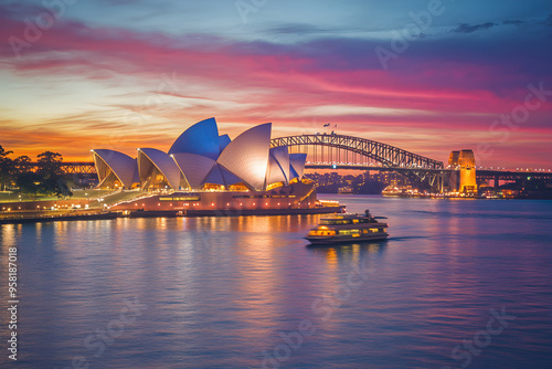 Sydney Opera House and Harbour Bridge at Sunset