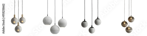 Full length cluster pendant lights isolated on transparency