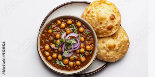 Top view of puri chole isolated on white background 