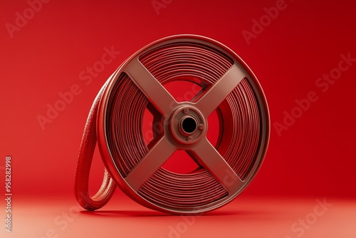 A Single Red Reel of Film on a Red Background