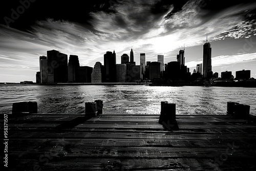 Jersey City Skyline View of Lower Manhattan. New York City and Hudson River Scenery