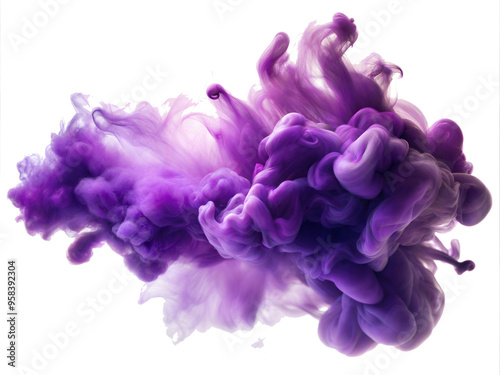 Abstract violet ink smoke, purple cloud cut out. Isolated on Transparent background. Copy space.