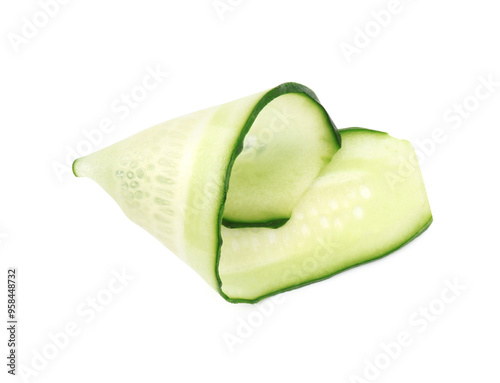 Fresh slice of cucumber isolated on white, top view