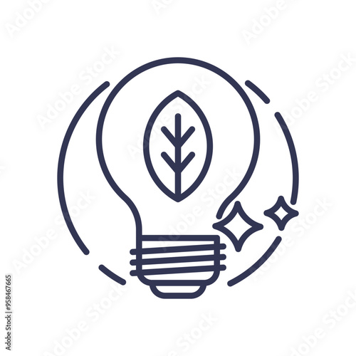 Minimalist icon of a light bulb with a leaf inside, symbolizing energy efficiency and eco-friendly innovation.