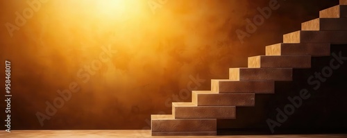 Golden light shining on a staircase leading upward, each step marked with objectives