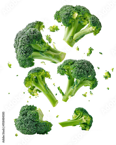 falling broccoli isolated on white or transparent png