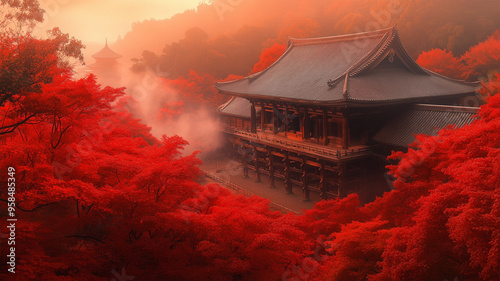 紅葉に包まれた古寺