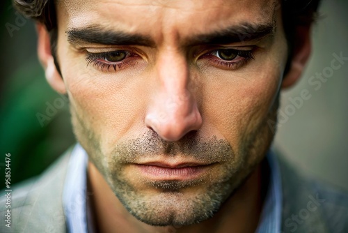 A Close-Up Of A Person'S Face With A Furrowed Brow, Pursed Lips, And A Look Of Deep Concentration