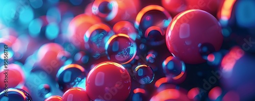 Pulsating 3D spheres with vibrant lighting, 4K hyperrealistic photo