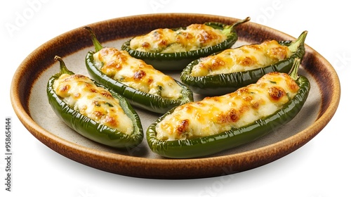 Delicious baked jalapeño poppers with melted cheese on a rustic plate