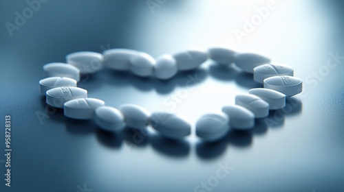 Photogram of capsules arranged to form a heart shape casting detailed shadows on a light-sensitive surface Stock Photo with copy space