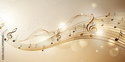 A delicate, hand-drawn musical staff adorned with intricate notes and rests, floating on a soft, creamy background, evoking a sense of elegance and refinement.