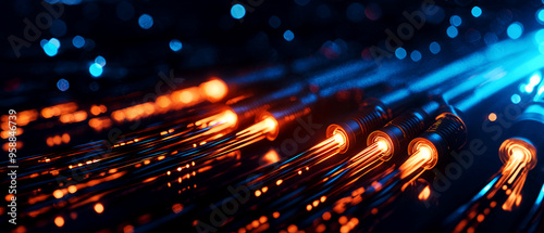 Fiber optic cables boosting bandwidth for global telecommunication networks, fiber optic telecommunication bandwidth, speed and high-capacity communication