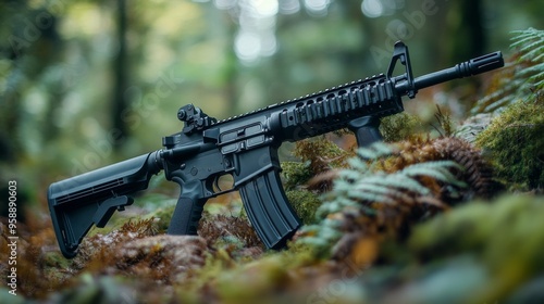 Assault Rifle in Forest Setting