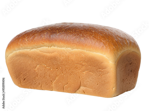 A single loaf of bread isolated on a white background, showcasing its texture and shape clearly