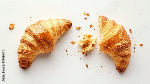 Freshly Baked Croissants - Delicious French Breakfast Pastries on White Background High-Resolution Image