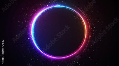 A vibrant neon circle with glowing particles against a dark background, perfect for modern designs and abstract concepts.