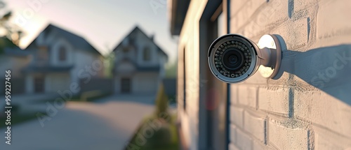 Modern security camera mounted on a residential wall, ensuring safety and surveillance for home and property.