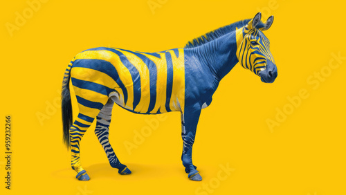 Zebra painted in Ukrainian flag colors