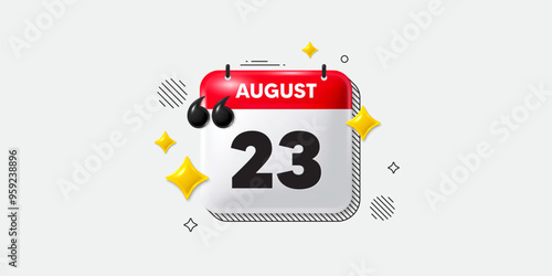 Calendar date of August 3d icon. 23th day of the month icon. Event schedule date. Meeting appointment time. 23th day of August. Calendar month date banner. Day or Monthly page. Vector