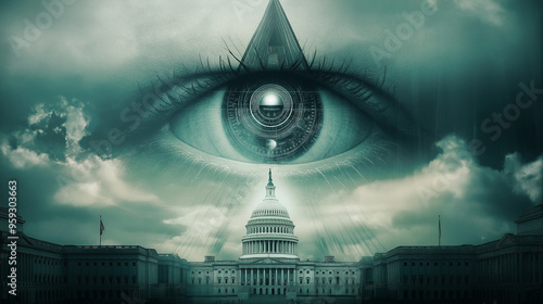 All seeing eye watching over united states capitol building conspiracy theory