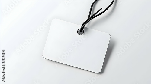 White Blank Tag With Black String On White Background.