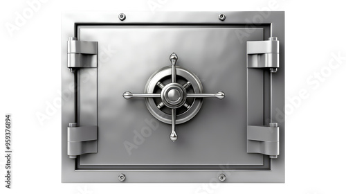 Metallic a solid steel bank Vault Door isolated on transparent white background, clipping path