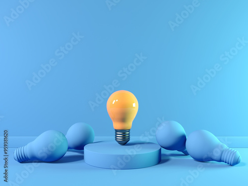 One out unique idea light bulb - 3D render