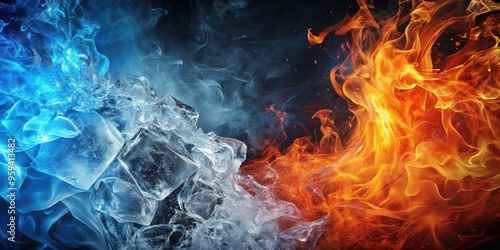 Abstract image depicting the clash between fire and ice , contrast, battle, elements, abstract, heat, cold, clash, opposites