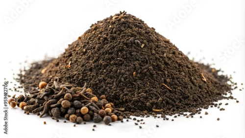 Pile of dry chai patti seeds and black tea powder , Tea leaves, tea seeds, dried, organic, natural, aroma