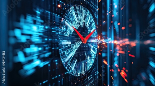 Server Downtime Concept with Broken Clock: Illustrates the concept of server downtime with a broken clock, symbolizing interruptions and the importance of reliable IT systems.