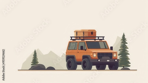 Labor Day road trip, family adventure, flat design illustration