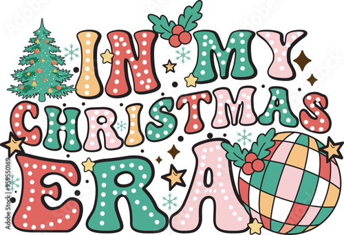 In My Christmas Era Groovy Christmas Doodle Dots T shirt Design