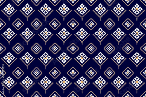 Geometric and cross stitch traditional ethnic pattern.floral pixel art embroidery. Elegance background abstract Aztec seamless pattern for fabric,cloth,dress,carpet,curtain,sarong,batik,wallpaper.