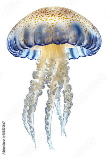 Graceful jellyfish gliding in the ocean, cut out - stock png.