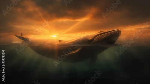 An illustration of the Jonah's Salvation in the Whale's Belly. Concept Faith and Redemption