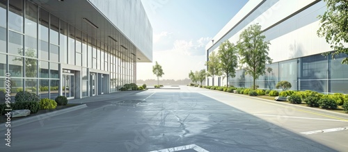 Vacant road with a contemporary business office building. Copy space image. Place for adding text and design