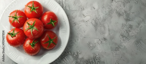 Fresh tomatoes on a plate Top view with copyspace for text