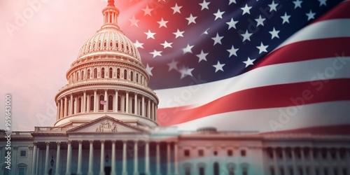 us capitol building with american flag and financial chart overlay - symbol of american democracy, economy, and power.