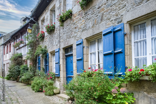 Treguier, old city in Brittany, typical street and houses 