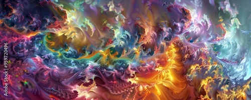 Colorful bright fractal art with high saturation, 4K hyperrealistic photo