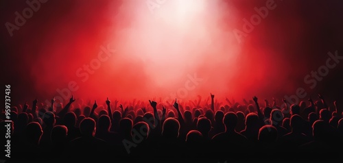 Concert crowd reaching towards the stage, bathed in dramatic lighting effects, representing the electric atmosphere of a live performance