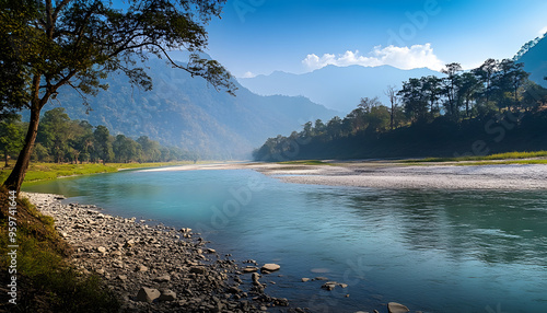 panorama of kosi river in jim corbett national park india