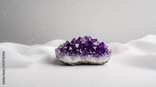 Amethyst Geode on White Fabric