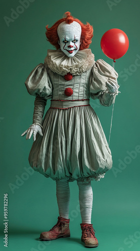 a professional studio photograph of the clown pennywise standing still