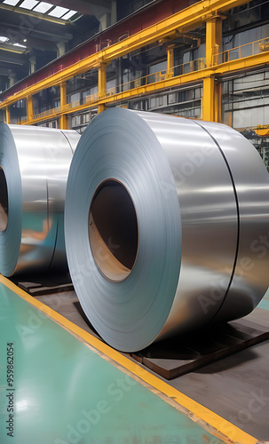 Closeup of Rolls of Sheet Metal in a Factory, Rolled Steel in a Production Plant setup, steel Industrial Manufacturing Concept, 