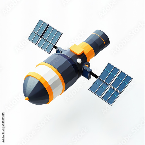 3D icon of a space satellite, on a solid white background