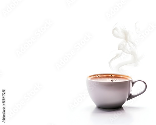 Freshly Brewed Coffee Cup with Rising Steam on Minimalist White Background