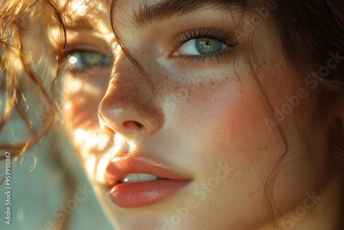 radiant young woman with glowing skin soft focus portrait dewey complexion natural beauty ethereal backlighting